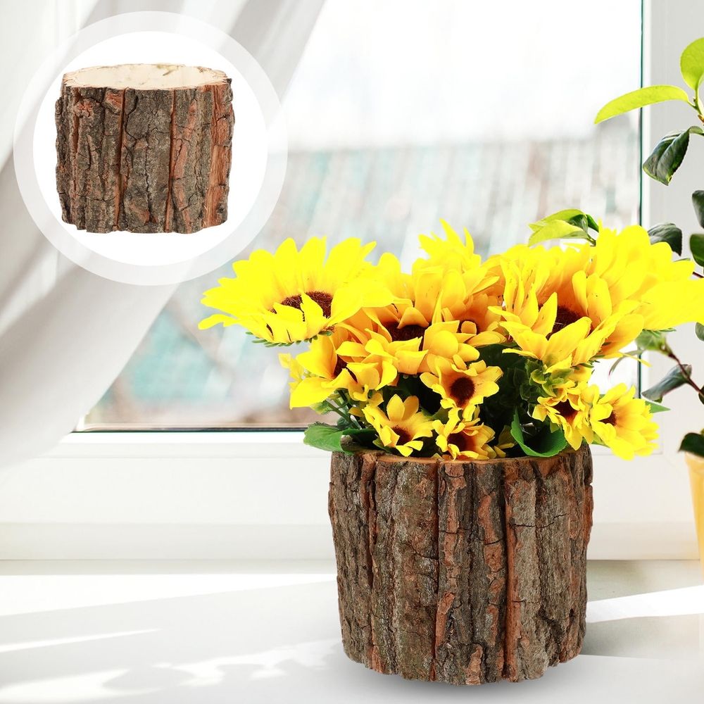 Wooden Flower Vase with Natural Bark Teture, Perfect for Floral Arrangements and Stylish me Decoration