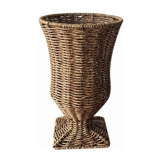 Goblet Planter, Woven Rattan Vase, Brown Synthetic Rattan Vessel for Dry or Faux Flowers