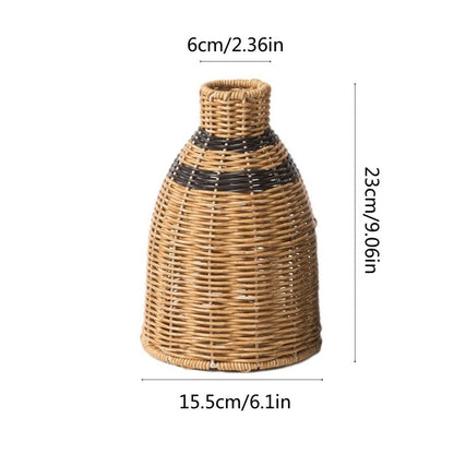 Handwoven Rattan Vase, Natural Wicker Decorative Vase, Boho Rustic Woven Flower Vase for Tabletop Centerpiece, Living Room, Home Decor