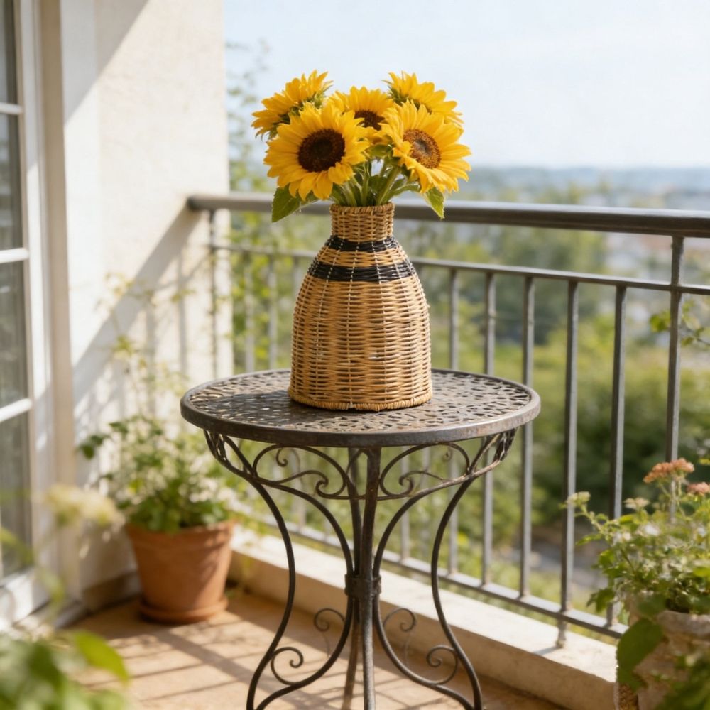 Handwoven Rattan Vase, Natural Wicker Decorative Vase, Boho Rustic Woven Flower Vase for Tabletop Centerpiece, Living Room, Home Decor