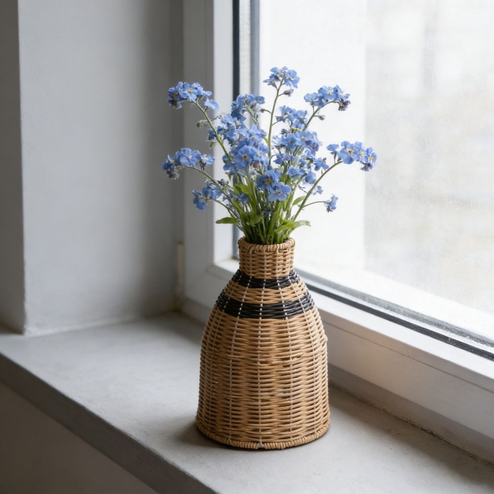 Handwoven Rattan Vase, Natural Wicker Decorative Vase, Boho Rustic Woven Flower Vase for Tabletop Centerpiece, Living Room, Home Decor