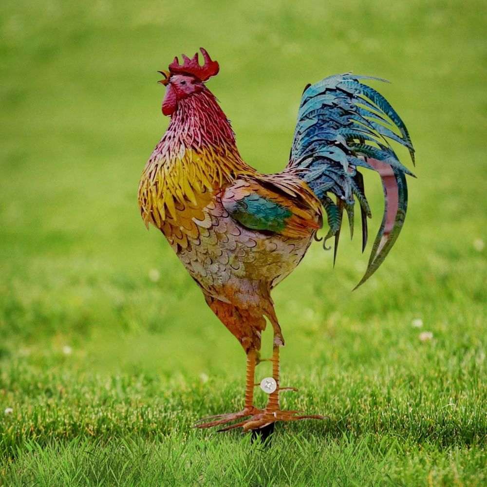 Metal Roosters Decoration, Outdoor Garden Decor Chicken Statue, Yard Chicken Decorations, Metal Chicken Sculpture for Courtyard Patio Home Decoration