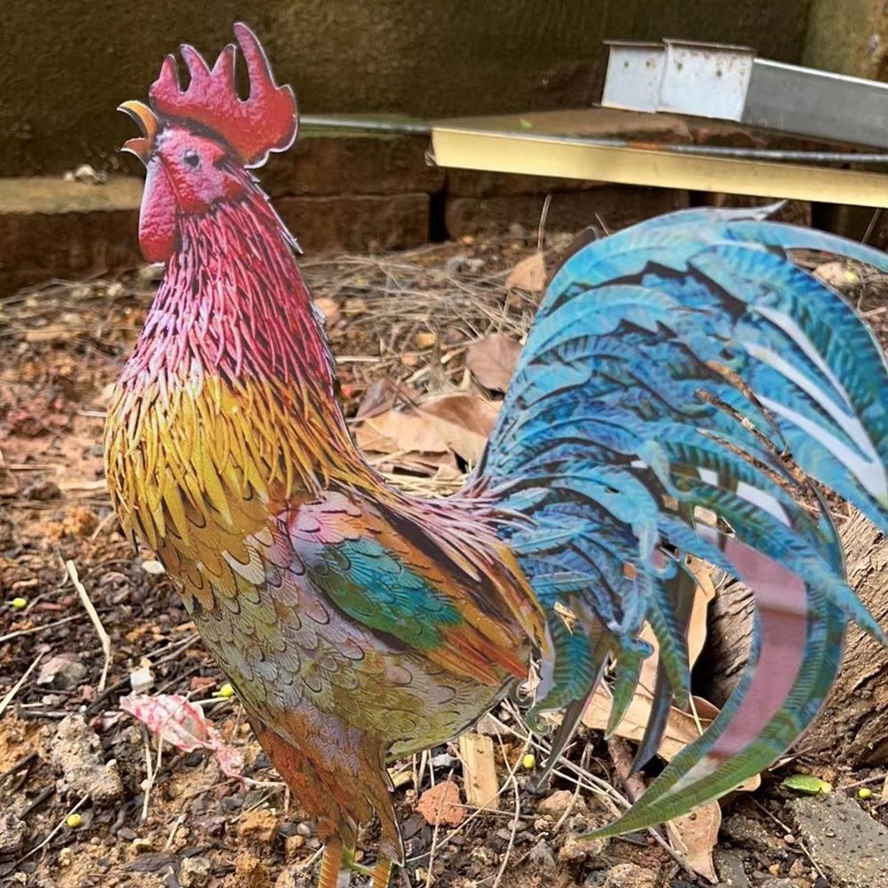 Metal Roosters Decoration, Outdoor Garden Decor Chicken Statue, Yard Chicken Decorations, Metal Chicken Sculpture for Courtyard Patio Home Decoration