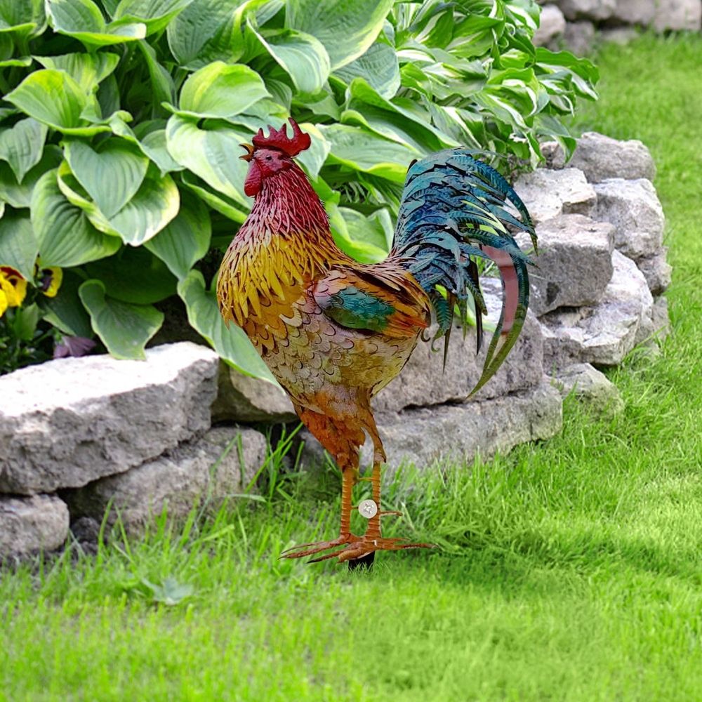 Metal Roosters Decoration, Outdoor Garden Decor Chicken Statue, Yard Chicken Decorations, Metal Chicken Sculpture for Courtyard Patio Home Decoration