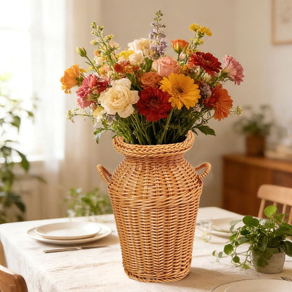 Creative Rattan Woven Vase, Brown Decorative Flower Basket, for Home Office Rustic Centerpiece Artificial Flower Holder