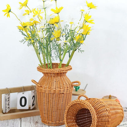 Creative Rattan Woven Vase, Brown Decorative Flower Basket, for Home Office Rustic Centerpiece Artificial Flower Holder