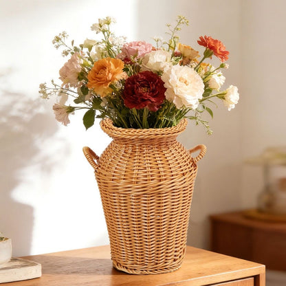 Creative Rattan Woven Vase, Brown Decorative Flower Basket, for Home Office Rustic Centerpiece Artificial Flower Holder