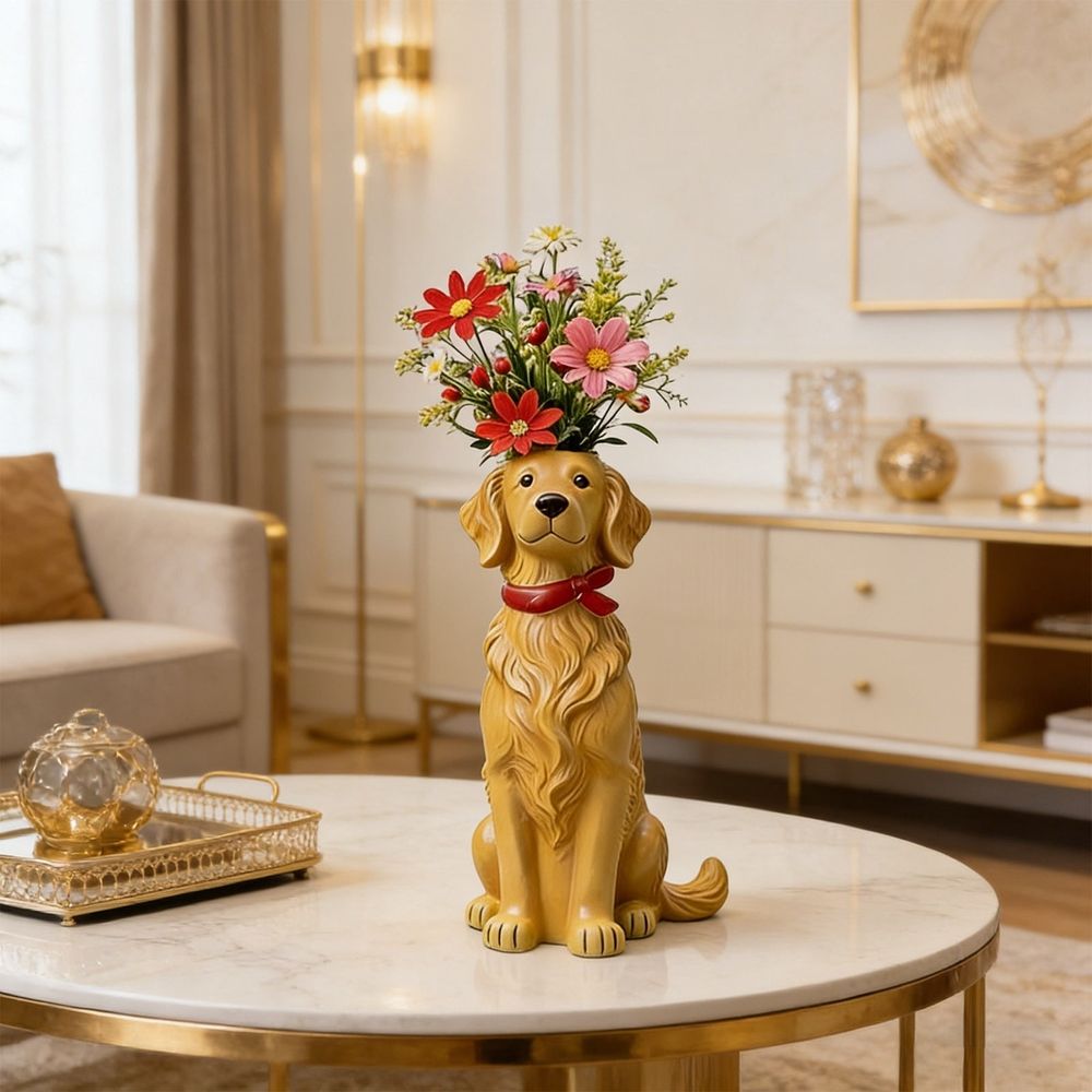 Dog Themed Decor Vase Cute Decorative Ornament for Pet Lovers Home Living Room Table Shelf Display Decor(E)