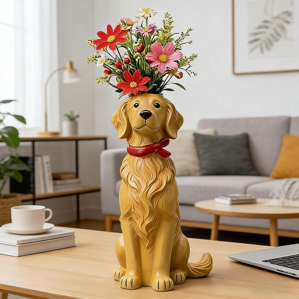 Dog Themed Decor Vase Cute Decorative Ornament for Pet Lovers Home Living Room Table Shelf Display Decor(E)