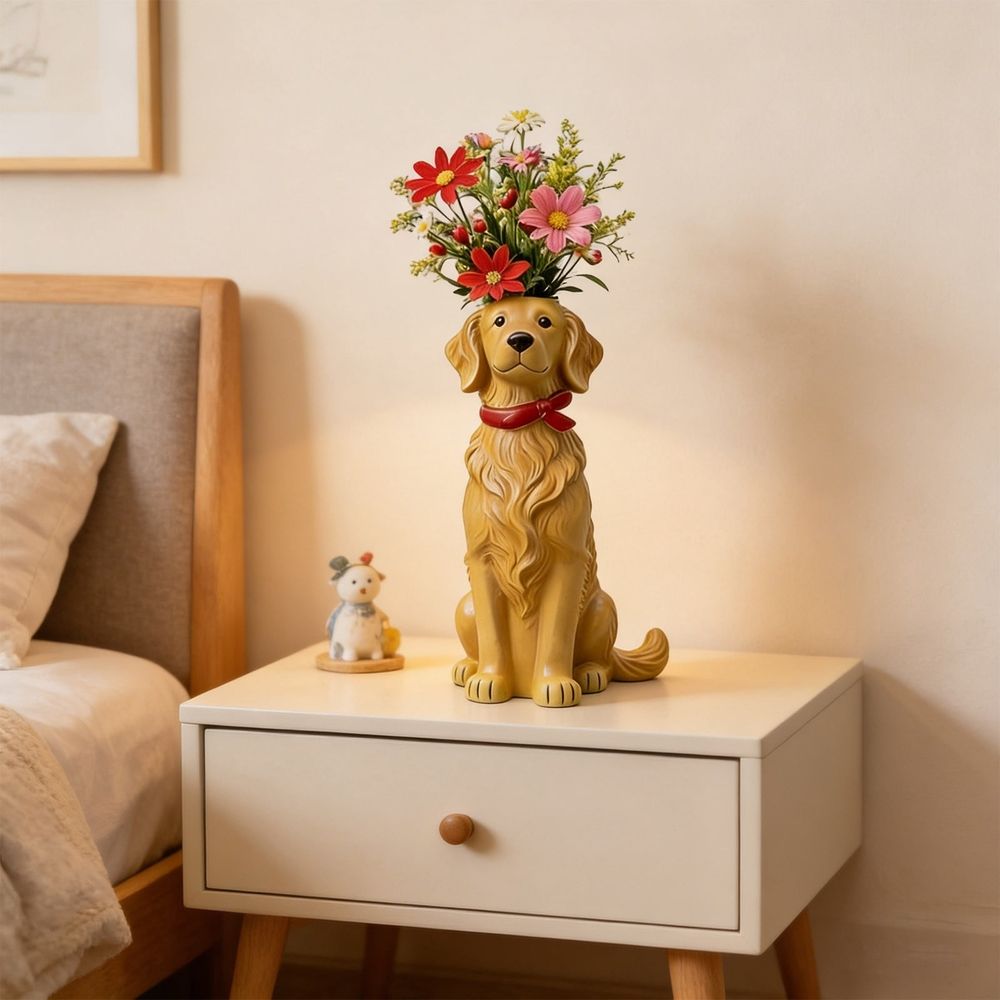 Dog Themed Decor Vase Cute Decorative Ornament for Pet Lovers Home Living Room Table Shelf Display Decor(E)
