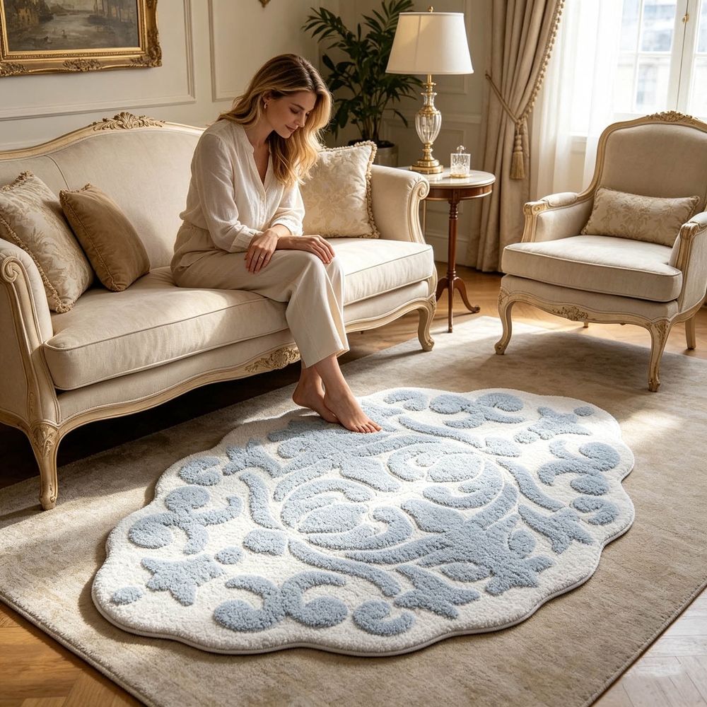 Floral Pattern Floor Mat Carpet Door Mat White Blue Tufted Soft Absorbent Quick Dry Non Slip for Bathroom Bedroom Living Room Office Entrance Washable Rug 19.69 x 31.50 In Home Entry