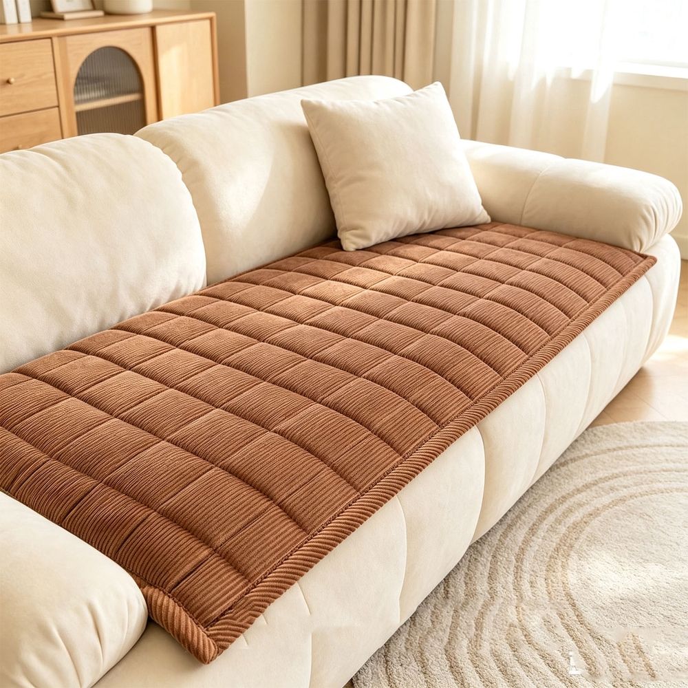 Corduroy Plush Sofa Cushion Cover Non Slip Stretch Thick Soft Seat Pad Washable Furniture Protector for Leather Sofa Living Room Winter