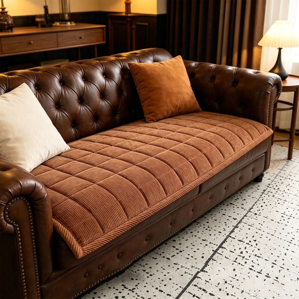 Corduroy Plush Sofa Cushion Cover Non Slip Stretch Thick Soft Seat Pad Washable Furniture Protector for Leather Sofa Living Room Winter