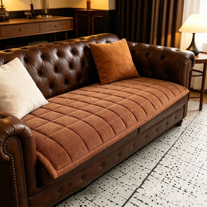Corduroy Plush Sofa Cushion Cover Non Slip Stretch Thick Soft Seat Pad Washable Furniture Protector for Leather Sofa Living Room Winter
