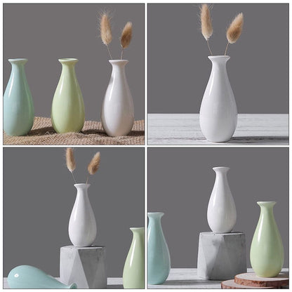Set of 2 White Ceramic Flower Modern Decorative Vase for Home Countertop and Table Display