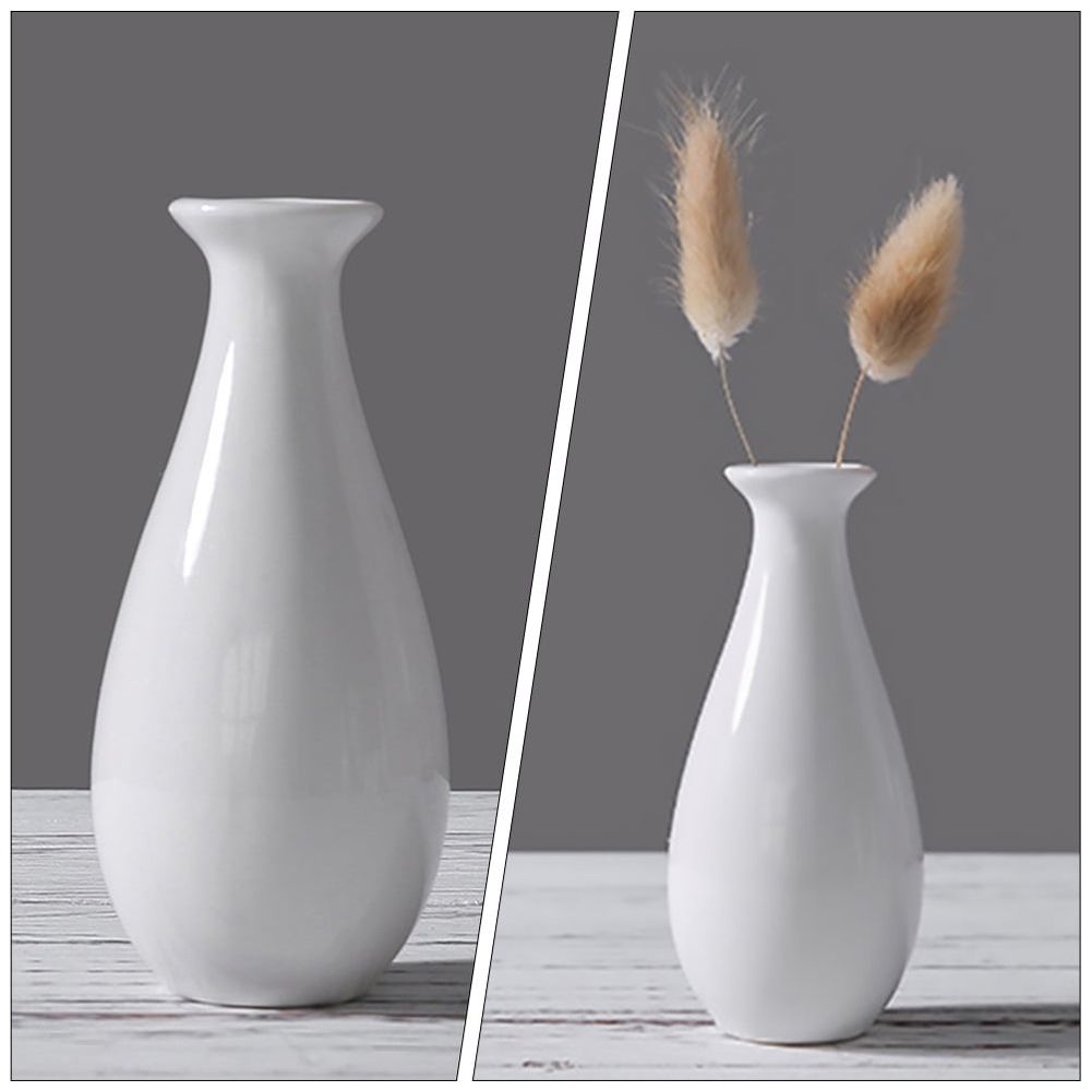 Set of 2 White Ceramic Flower Modern Decorative Vase for Home Countertop and Table Display