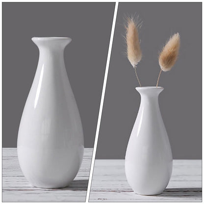 Set of 2 White Ceramic Flower Modern Decorative Vase for Home Countertop and Table Display