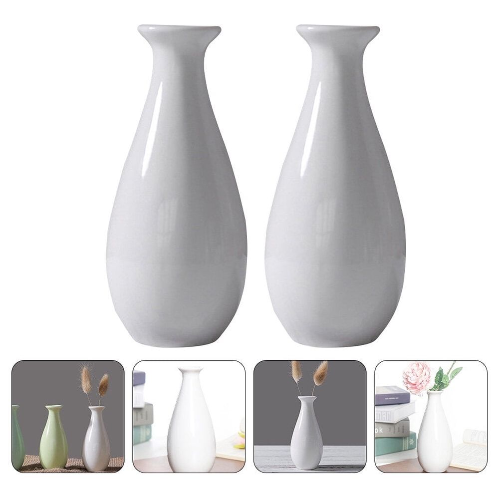 Set of 2 White Ceramic Flower Modern Decorative Vase for Home Countertop and Table Display