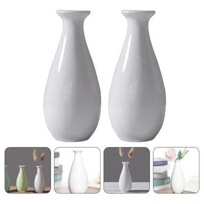 Set of 2 White Ceramic Flower Modern Decorative Vase for Home Countertop and Table Display