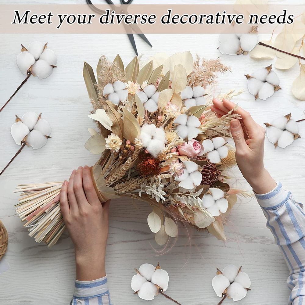 10PCS Cotton Stems, Cotton Flower Bolls, 10 Inch Cotton Branch, Natural Cotton Floral Plant Stick for Farmhouse Decor, Vase Fillers