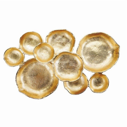 9 Cluster Decorative Bowls Bright Gold Brass Snack Tray Bowl Chip & Dip Serving Piece Strong Brass Centerpiece Beautiful Room Accent & Entertaining Parties Home Decor Wedding Gifts 22 Inch