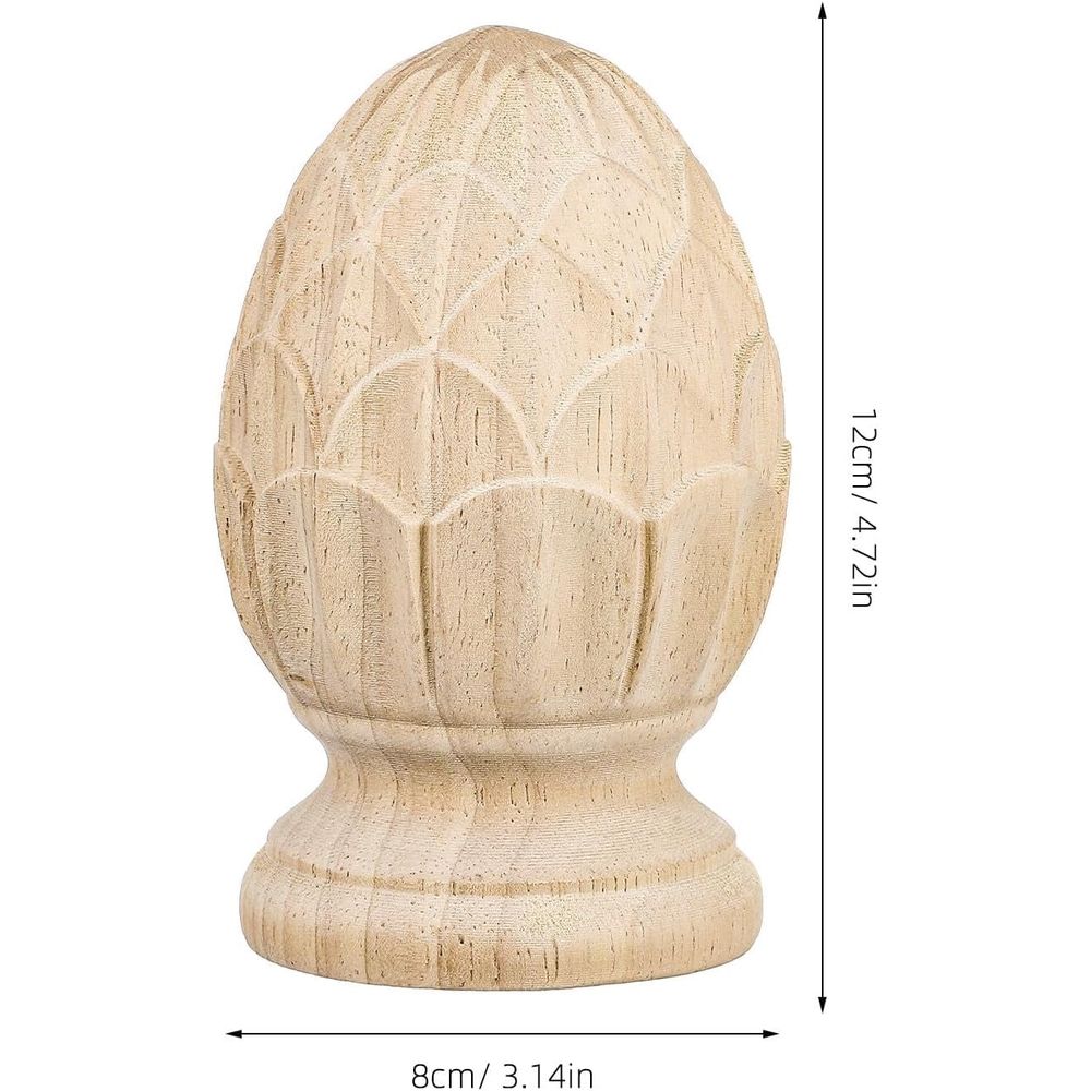 European Style Pineapple Wood Finial for Staircases 3.14 Inch - Carved Column End with Khaki Finish