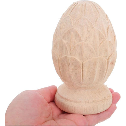European Style Pineapple Wood Finial for Staircases 3.14 Inch - Carved Column End with Khaki Finish