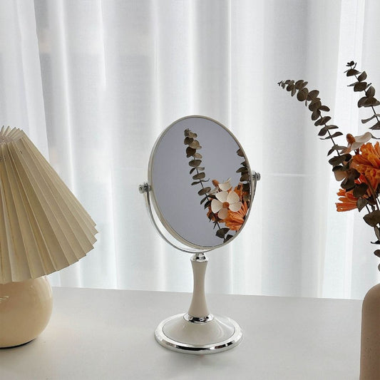 Vintage Table Mirror with Stand, 6.7inch Double Sided Swivel 1X/3X Magnification Desk Mirror with Silver Style 11.4 Inch Height Standing Tabletop Makeup Vanity Mirror (Oval)