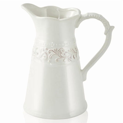 White Ceramic Pitcher Vase, Flower Vase Pitcher,Farmhouse Vase for Home Decor, 8.5inch Jug Vase. for Home Decoration