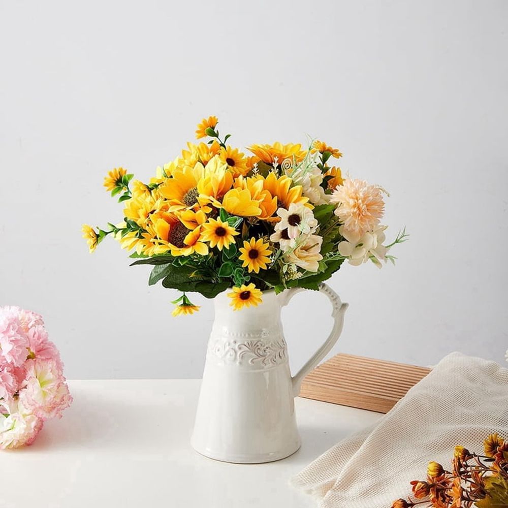 White Ceramic Pitcher Vase, Flower Vase Pitcher,Farmhouse Vase for Home Decor, 8.5inch Jug Vase. for Home Decoration