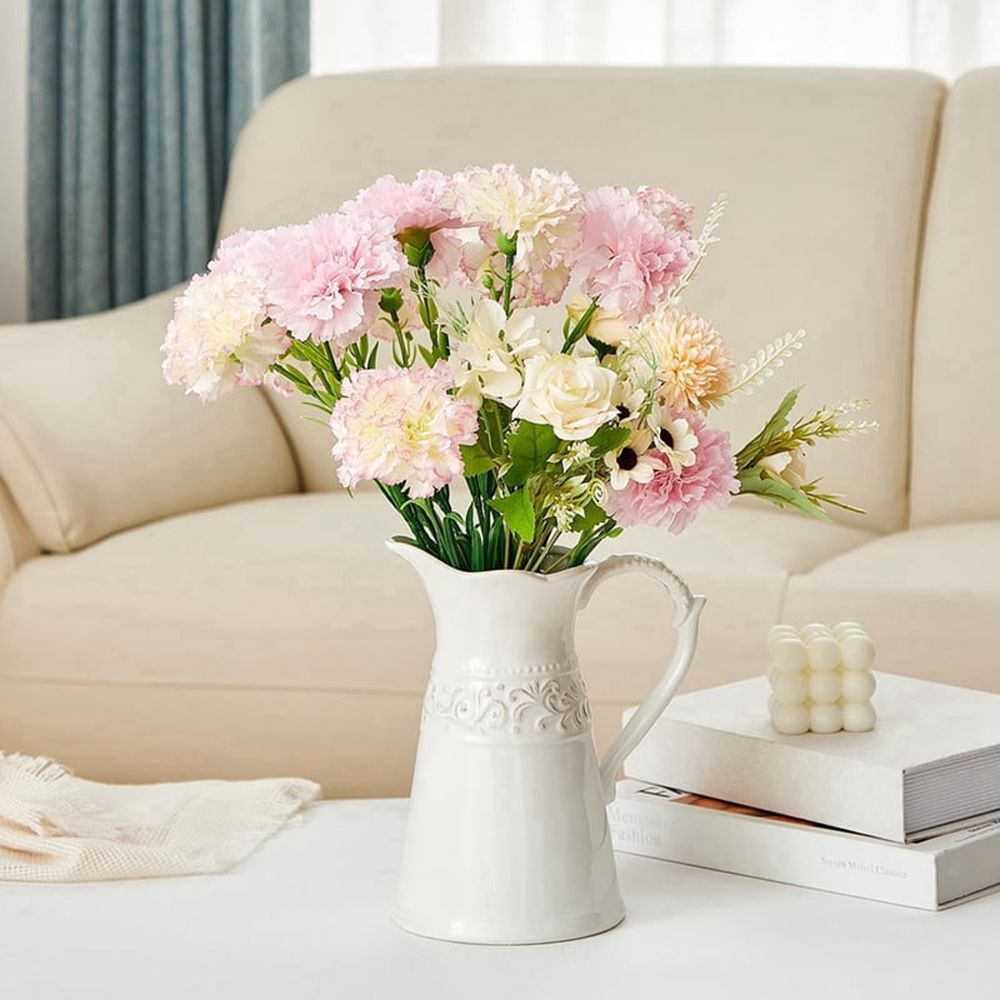 White Ceramic Pitcher Vase, Flower Vase Pitcher,Farmhouse Vase for Home Decor, 8.5inch Jug Vase. for Home Decoration