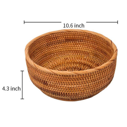 Natural Rattan Round Fruit Basket Wicker Tabletop Bread Serving Tray Weaving Food Storage Bowls(Large, 1Pcs)