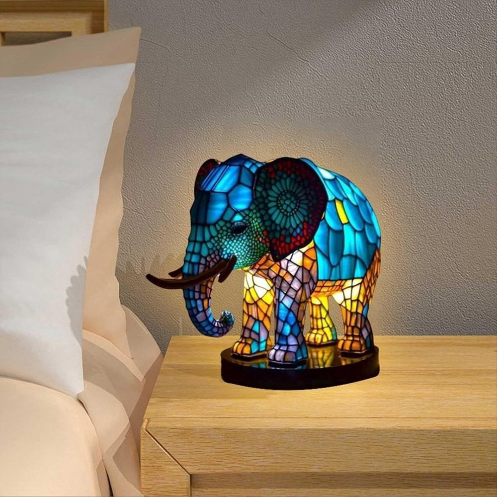 Animal Table Lamp Dyed Resin Elephant Desktop Night Light Light,3D Stained