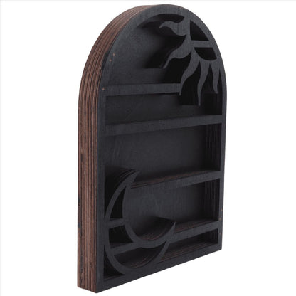 Wood Storage Shelf - Stylish and Practical Wall Shelf, Crescent Sun Moon Crystal