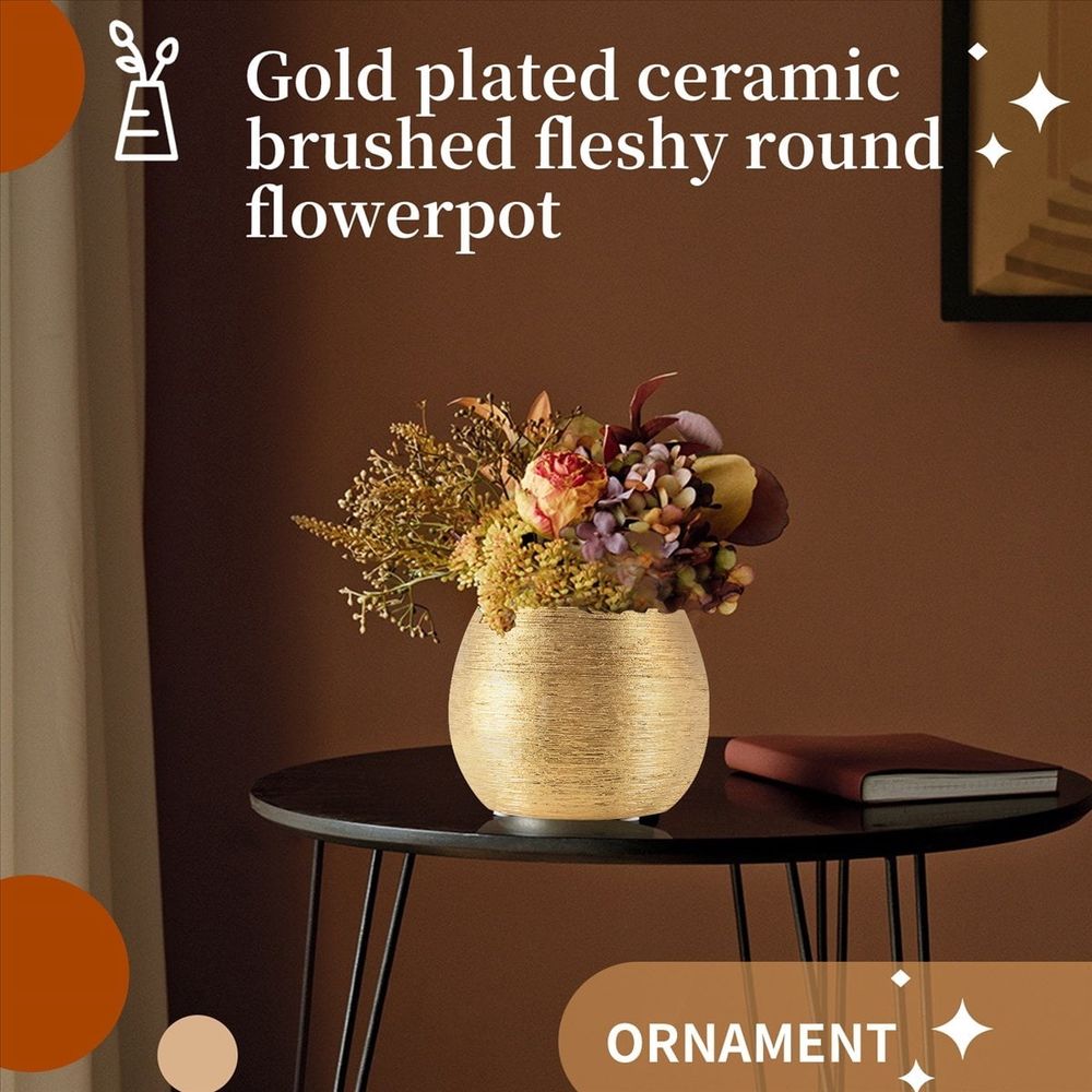 Ceramic Plant Pot Planter Gold-Plated Flower Flowerpot Vase