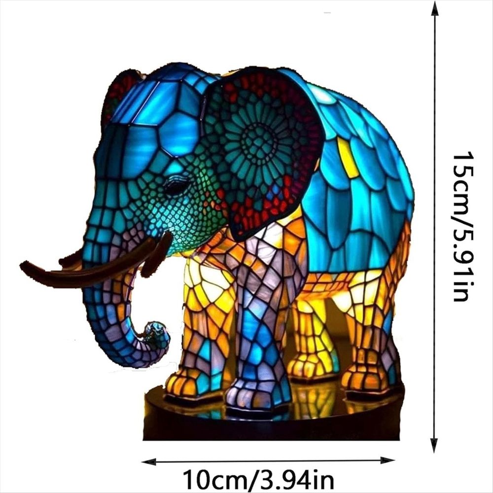 Animal Table Lamp Dyed Resin Elephant Desktop Night Light Light,3D Stained