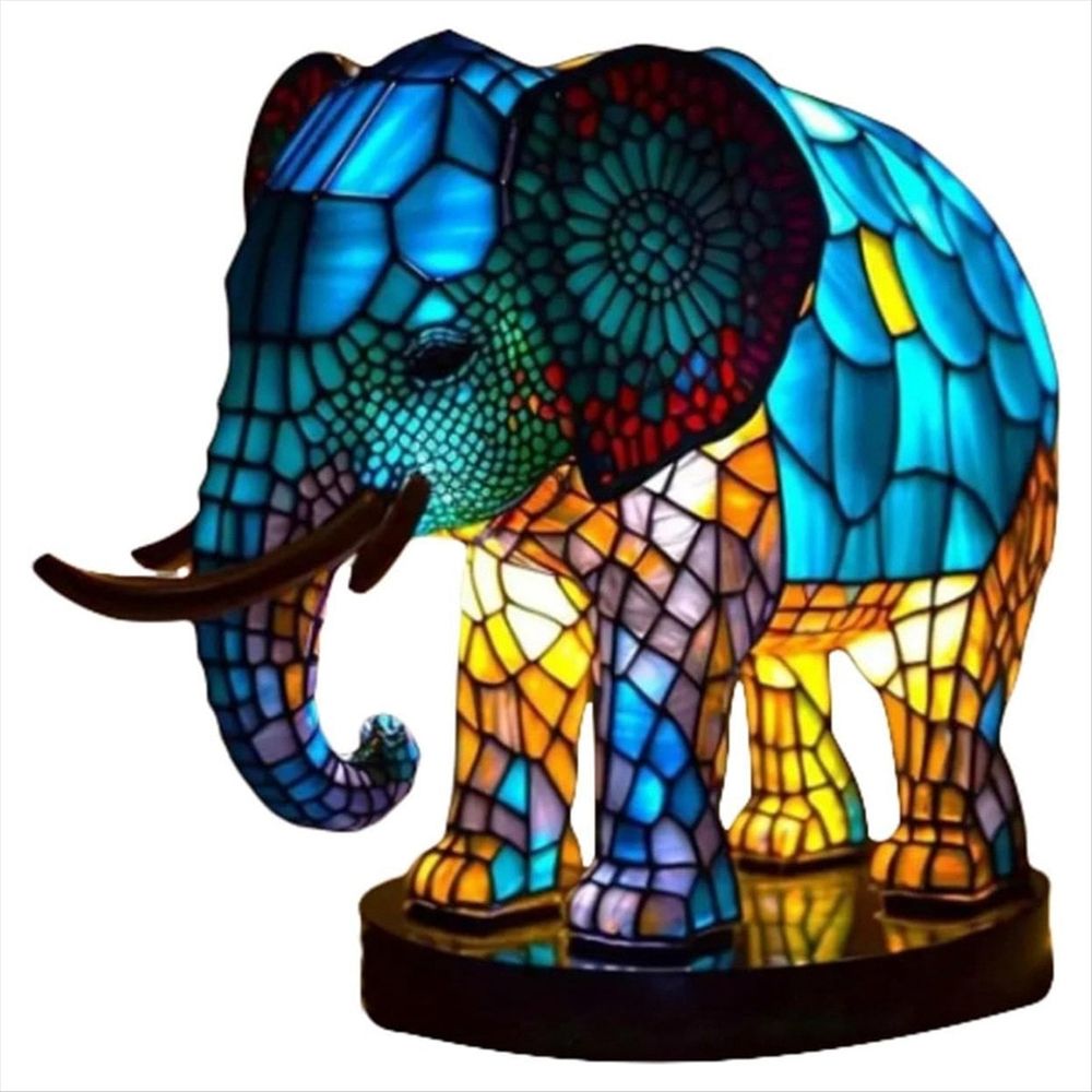 Animal Table Lamp Dyed Resin Elephant Desktop Night Light Light,3D Stained