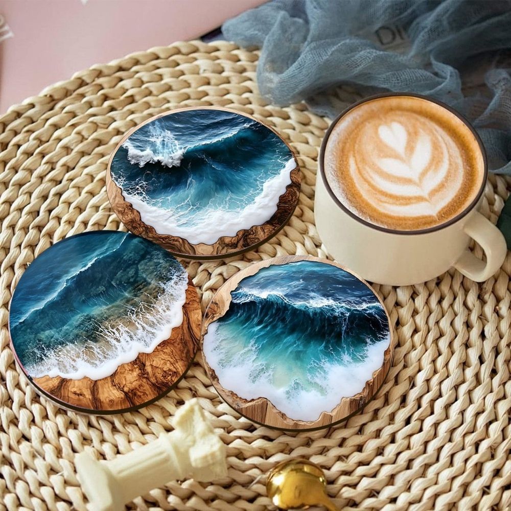 4-Piece Wooden Heat Resistant Table Mats and Coasters for Drinks and Dishes Non-Slip Protective Pad Set for Hot Pots Pans and Plates for Kitchen and Dining Tables