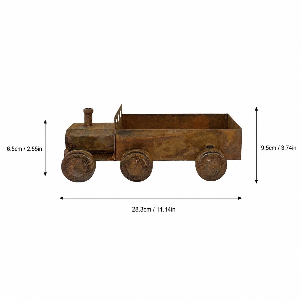 Antique Style Steam Train Planter Pot with Rustic Iron Finish, Decorative Locomotive Garden Sculpture and Courtyard Outdoor Ornament for Backyard Botanical Display