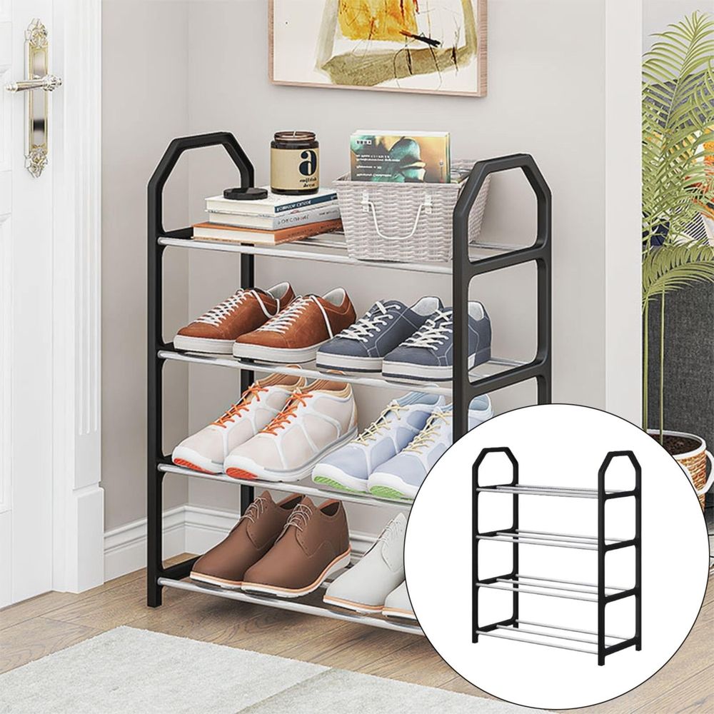 4-Layer Stackable Shoe Rack – Metal Wardrobe Shoe Storage Organizer, Space-Saving Entryway & Bedroom Shoe Shelf for Home, Garage & Closet Use, White