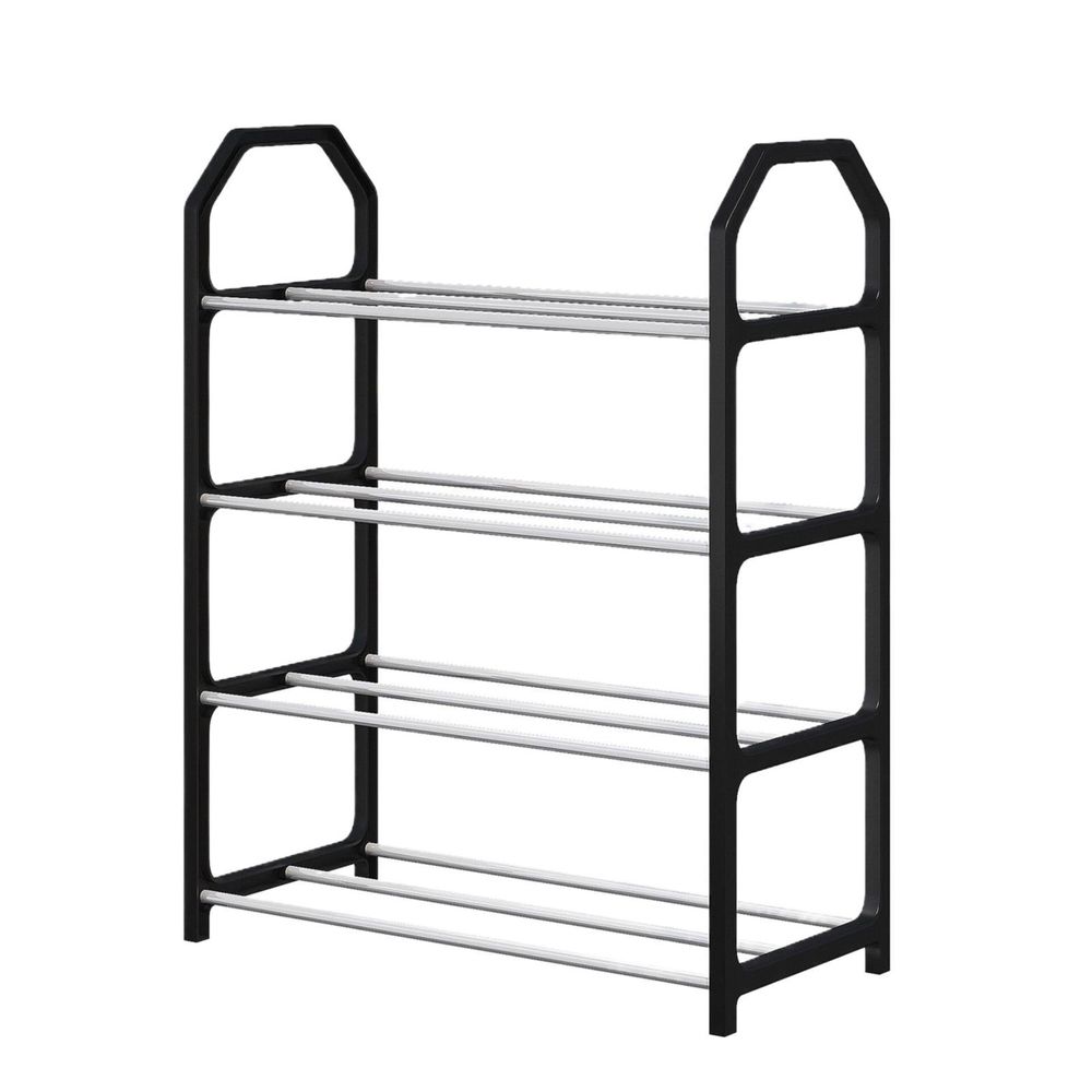 4-Layer Stackable Shoe Rack – Metal Wardrobe Shoe Storage Organizer, Space-Saving Entryway & Bedroom Shoe Shelf for Home, Garage & Closet Use, White