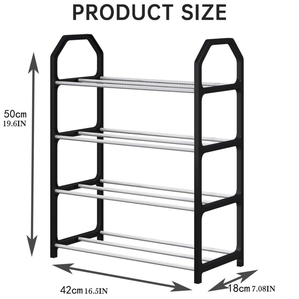 4-Layer Stackable Shoe Rack – Metal Wardrobe Shoe Storage Organizer, Space-Saving Entryway & Bedroom Shoe Shelf for Home, Garage & Closet Use, White