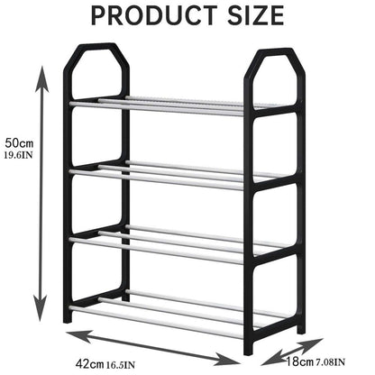 4-Layer Stackable Shoe Rack – Metal Wardrobe Shoe Storage Organizer, Space-Saving Entryway & Bedroom Shoe Shelf for Home, Garage & Closet Use, White