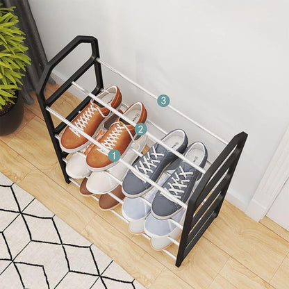 4-Layer Stackable Shoe Rack – Metal Wardrobe Shoe Storage Organizer, Space-Saving Entryway & Bedroom Shoe Shelf for Home, Garage & Closet Use, White