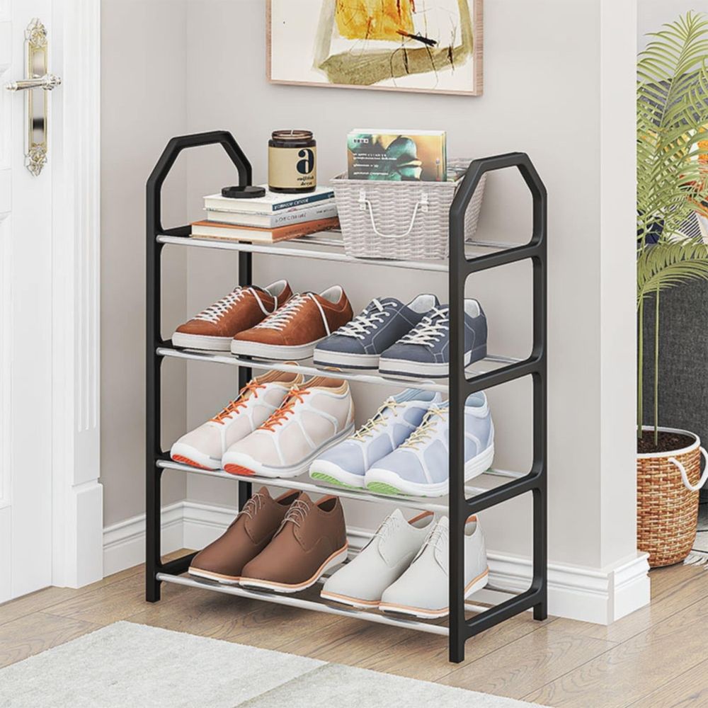 4-Layer Stackable Shoe Rack – Metal Wardrobe Shoe Storage Organizer, Space-Saving Entryway & Bedroom Shoe Shelf for Home, Garage & Closet Use, White