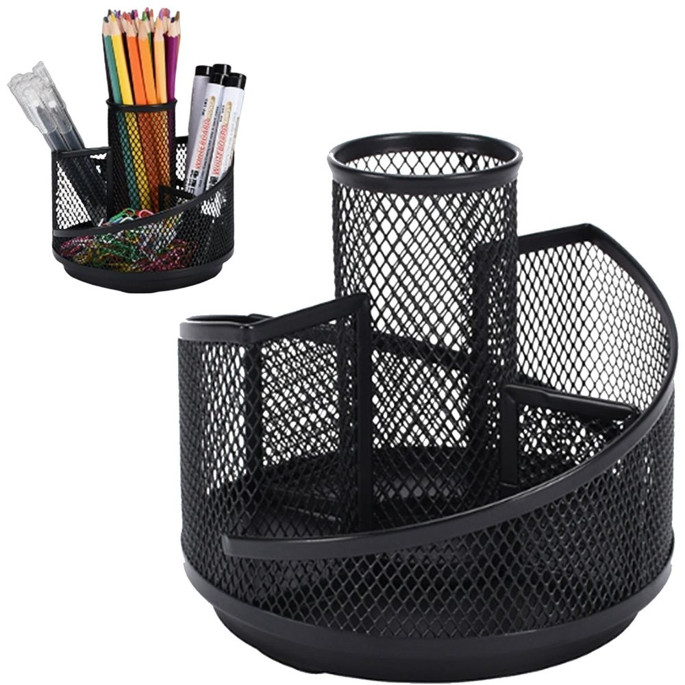 Rotating Pencil Holder 360 Metal Mesh Desk Organizer Black