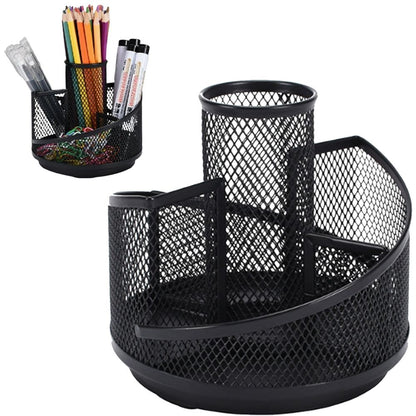 Rotating Pencil Holder 360 Metal Mesh Desk Organizer Black