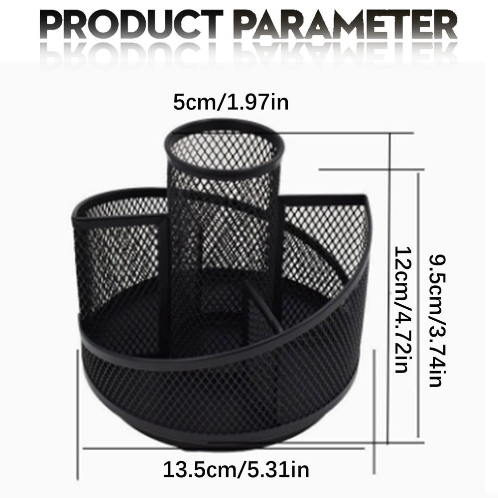 Rotating Pencil Holder 360 Metal Mesh Desk Organizer Black