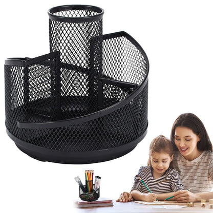 Rotating Pencil Holder 360 Metal Mesh Desk Organizer Black