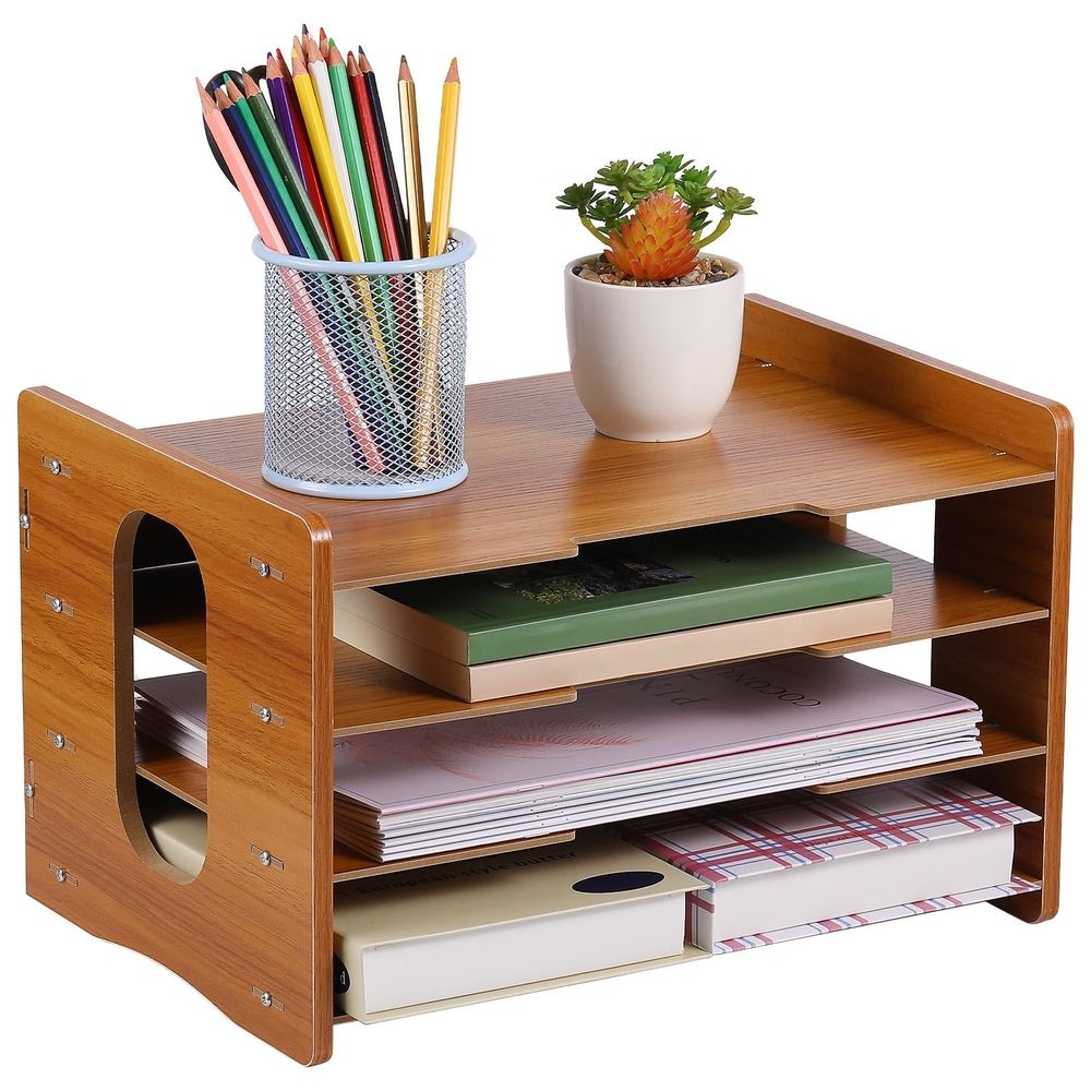 1Set File Organizer Wood Desk Modern Design for Office Home Workspace 35.4x9.8x8.7in